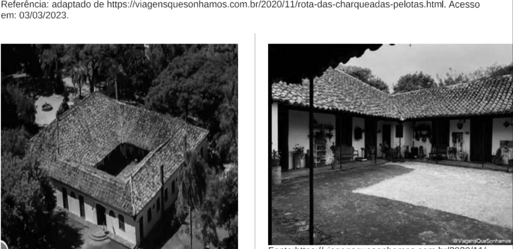 Duas fotografias oficiais do Casarão da Charqueada São João usadas como contexto na Questão 22 do PAVE 2 de 2023.
