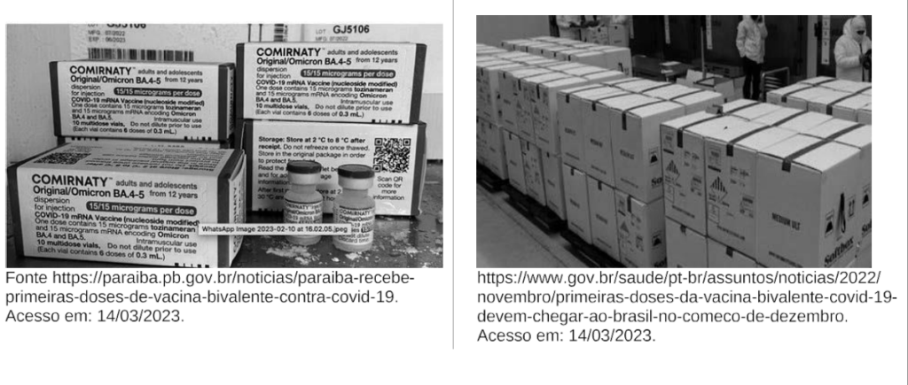 Fotografias oficiais da Questão 23 do PAVE 2 de 2023 mostrando caixas de vacina e frascos transportados.