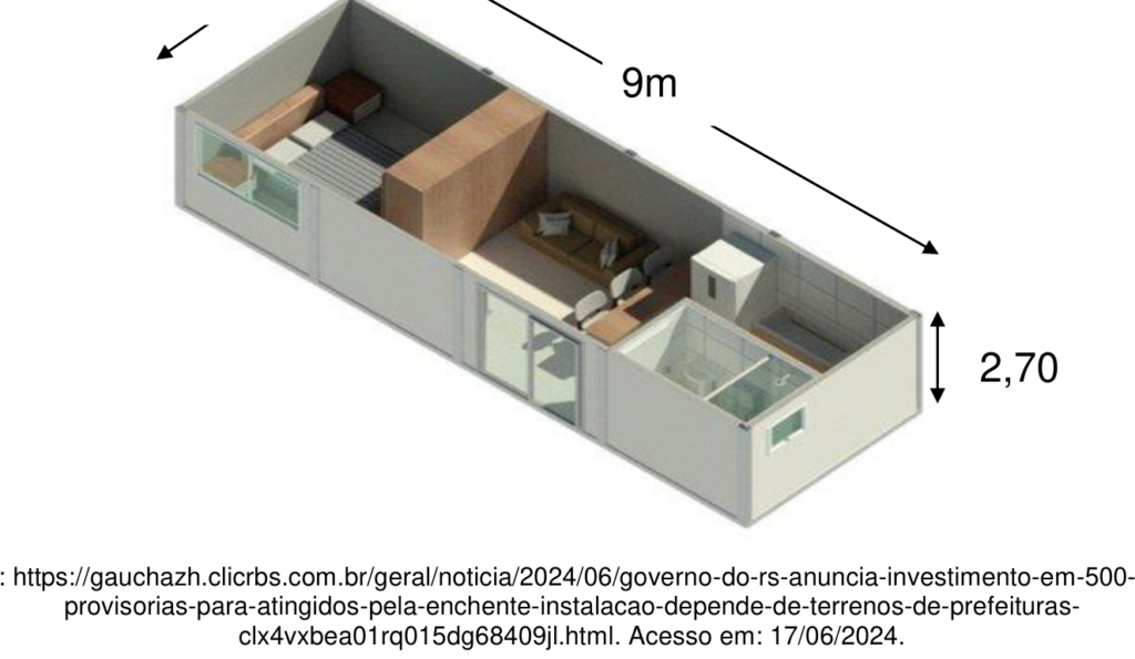 Figura oficial da Questão 22 do PAVE 2 de 2024 mostrando a moradia modular e suas dimensões principais.