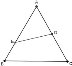 Figura original da Questão 67 da UFRGS 2025 com o triângulo ABC, os pontos E em AB e D em AC e o segmento ED.