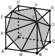 Figura original da Questão 69 da UFRGS 2025 com cubo ABCDEFGH e seção hexagonal MNOPQR.